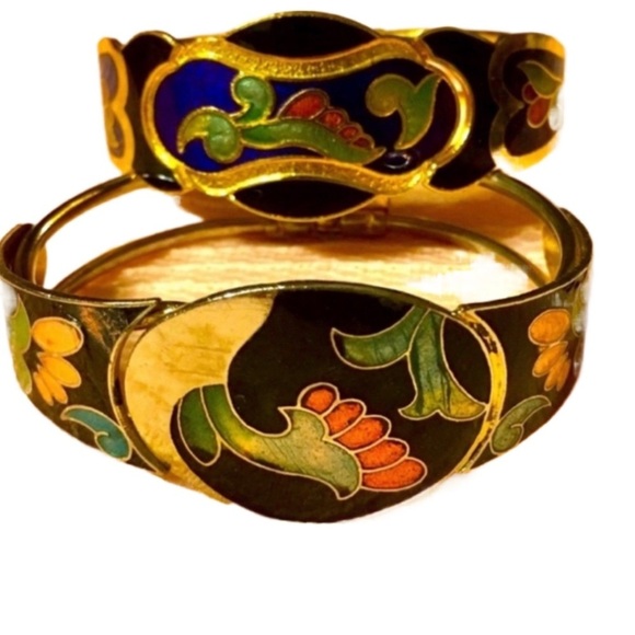 VINTAGE Cloisonné Hinge Bracelet Set - Picture 1 of 9